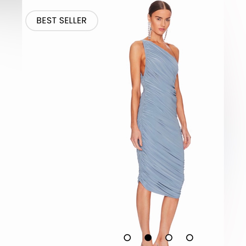 Norma Kamali One-Shoulder Ruched Midi Dress in Dusty Blue Slate
